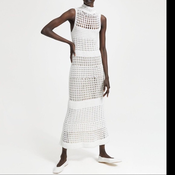theory crochet dress THEORY "Nirlee" open-knit crochet Navy Dress $485 Sexy Knit Pencil Dress S Boho